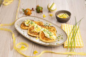 Erdäpfelpancakes mit Eiercreme